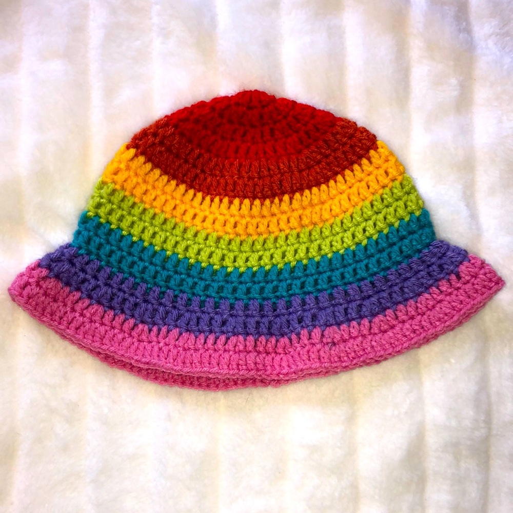 Handmade crochet pride bucket hat
